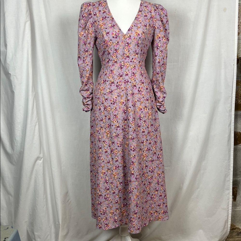 ASTR The Label Puff Sleeve Purple Floral Cut Out Back Midi Dress